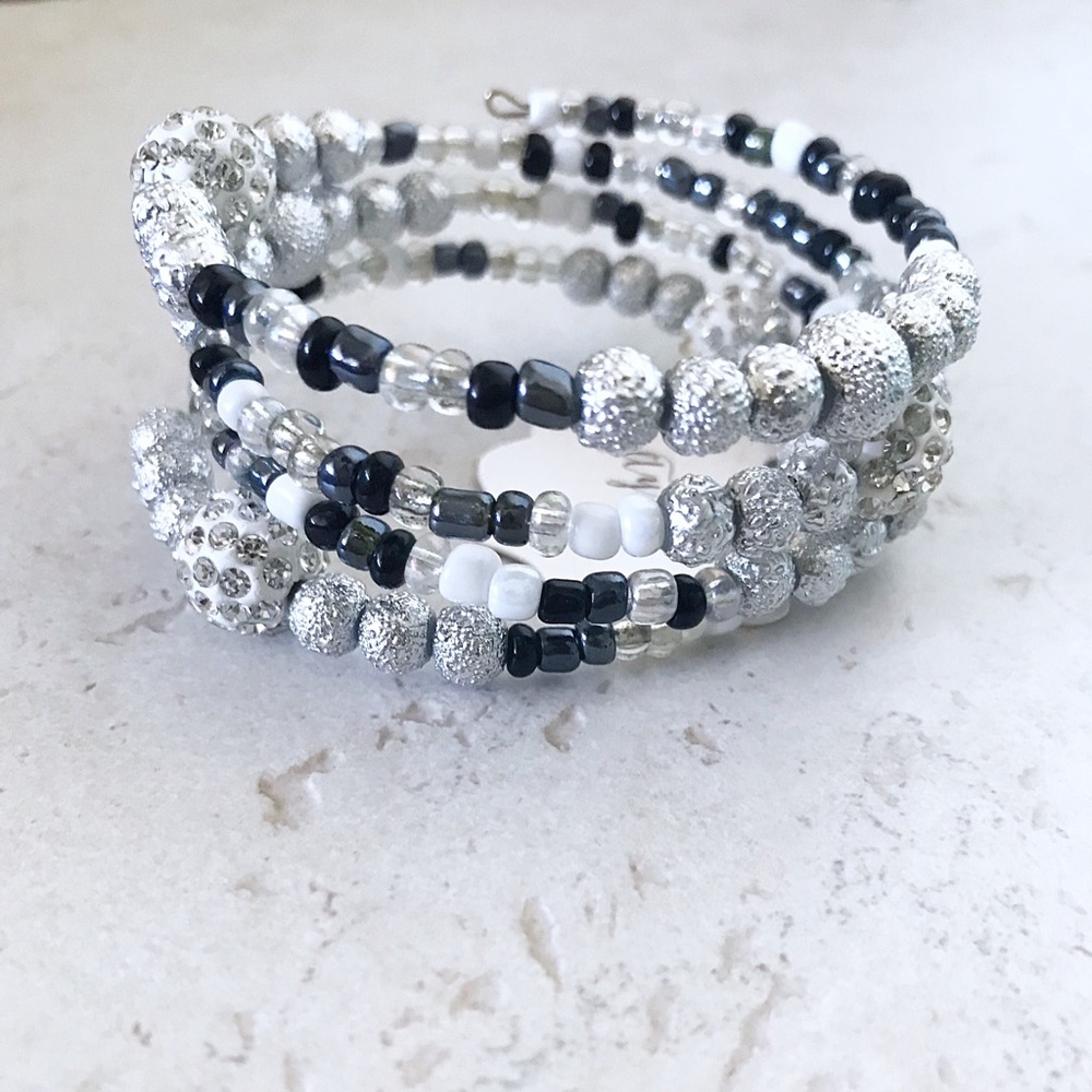 Sparkling white wrap around bead bracelet